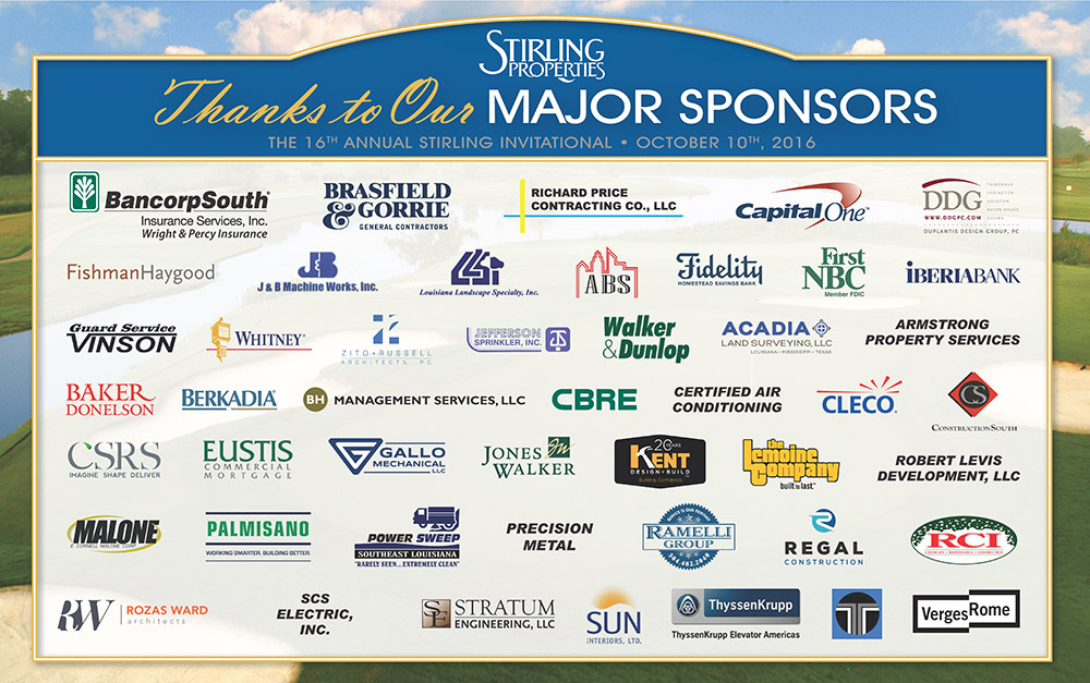 16th Annual Stirling Invitational Golf Tournament Sponsors 